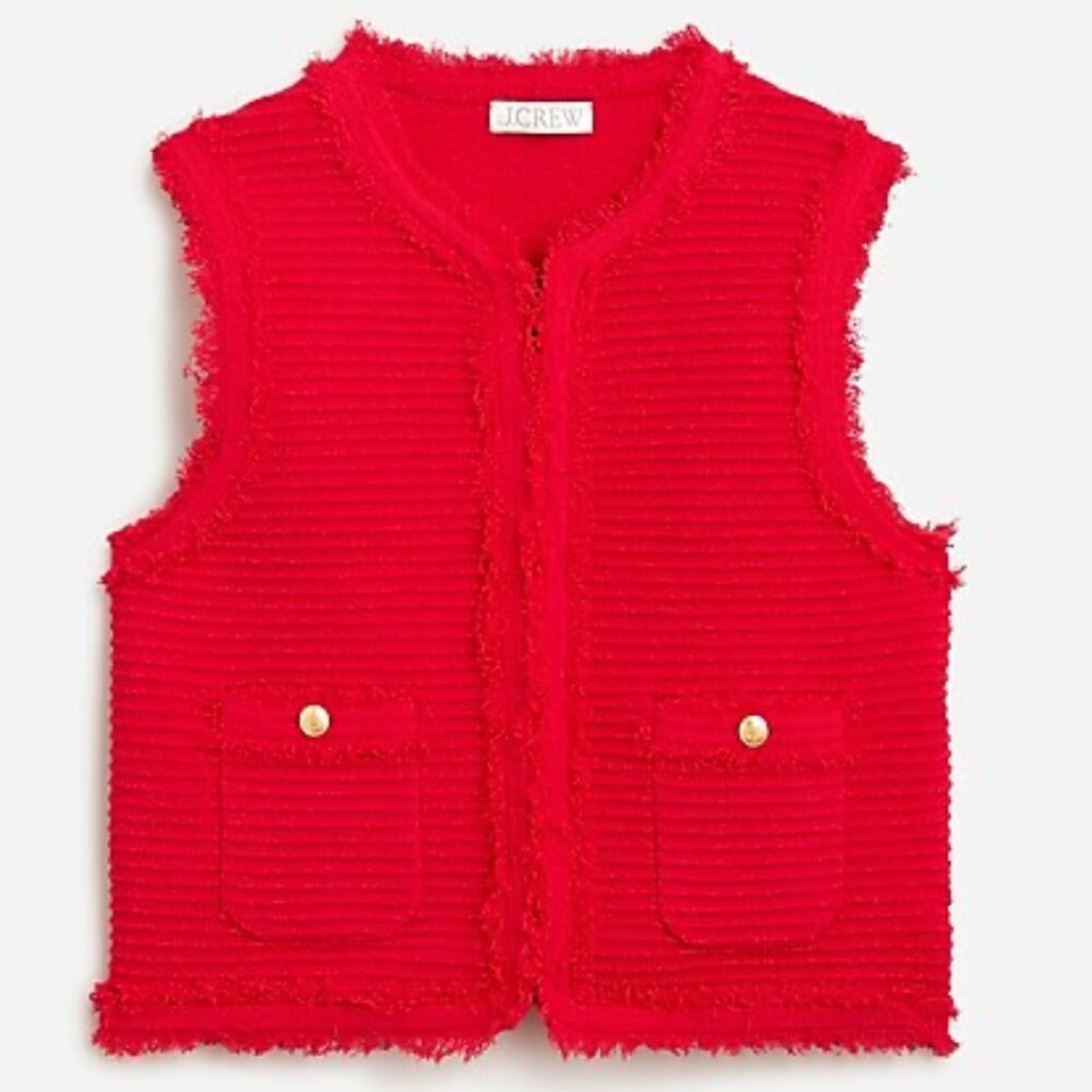 J.Crew Textured Vest in Fine Boucle Red Size NWT